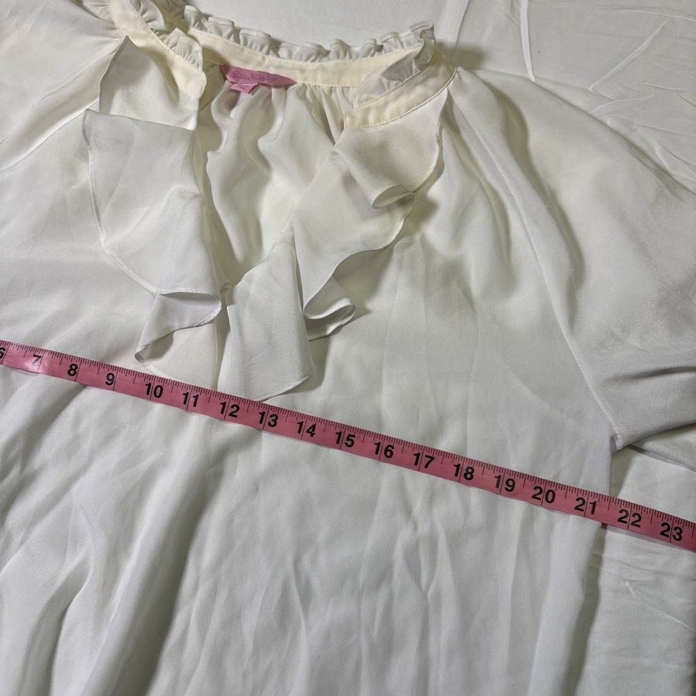 Lilly Pulitzer White Ruffle Neck Long Sleeve Elastic Bottom Blouse - Size L - Picture 5 of 9
